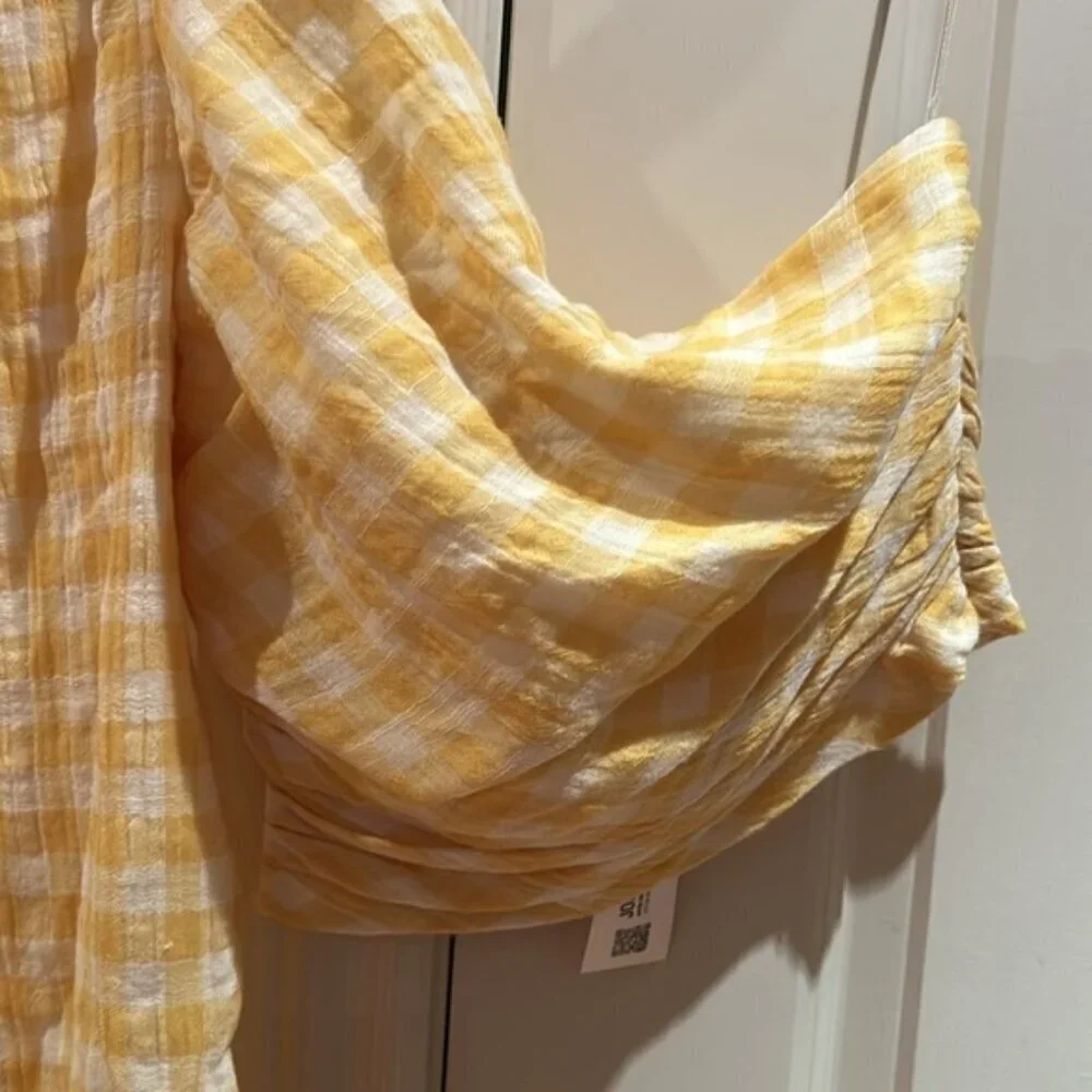 NWT ZARA yellow gingham one shoulder xs crop top picnic plaid